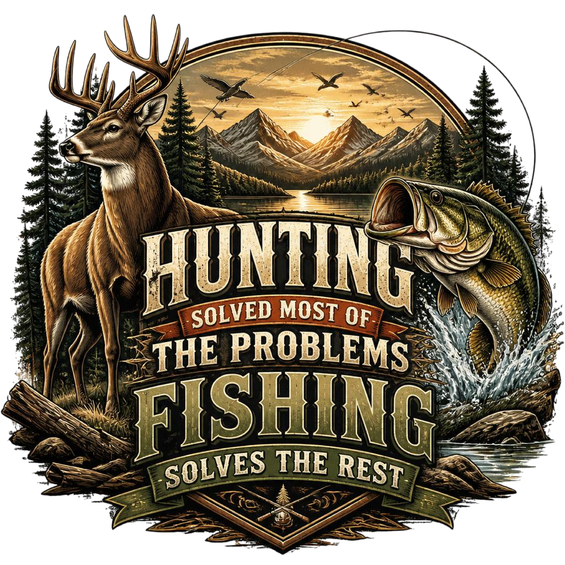 Hunting Fishing Vintage Oval