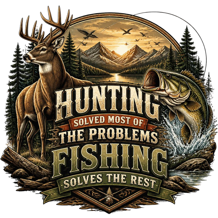 Hunting Fishing Vintage Oval