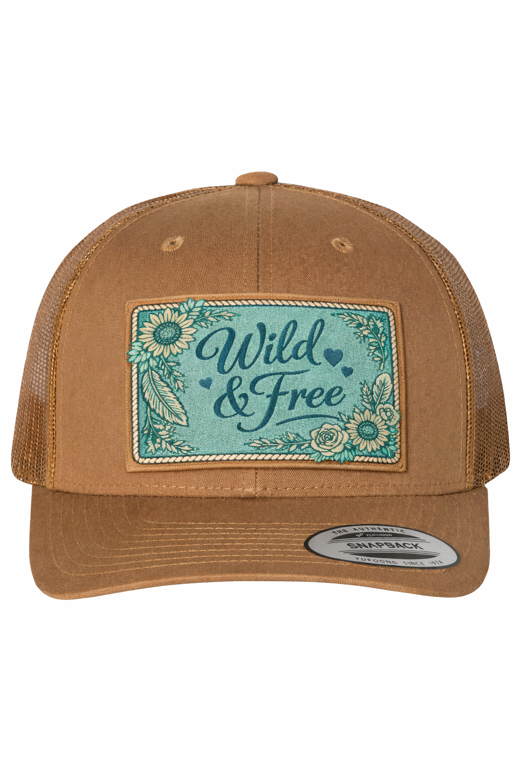 Wild & Free Floral Trucker Hat - Caramel DTF Transfer