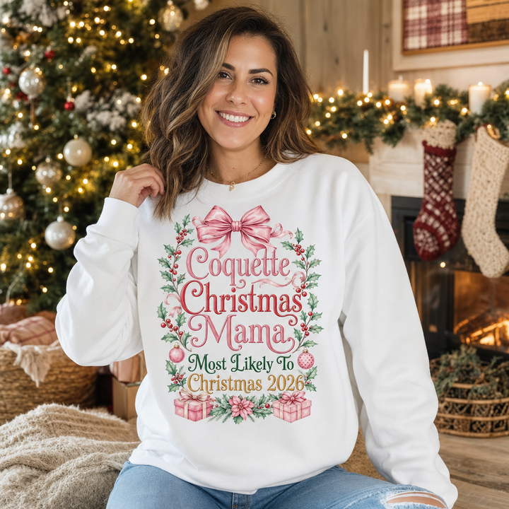 Coquette Christmas Mama Most Likely To Family Matching DTF Transfer
