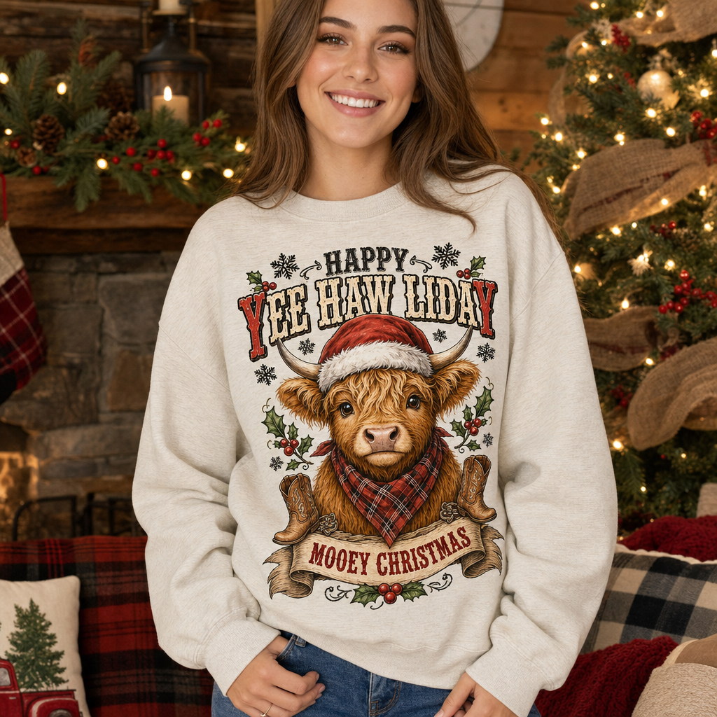 Mooey Christmas Highland Cow DTF Transfer