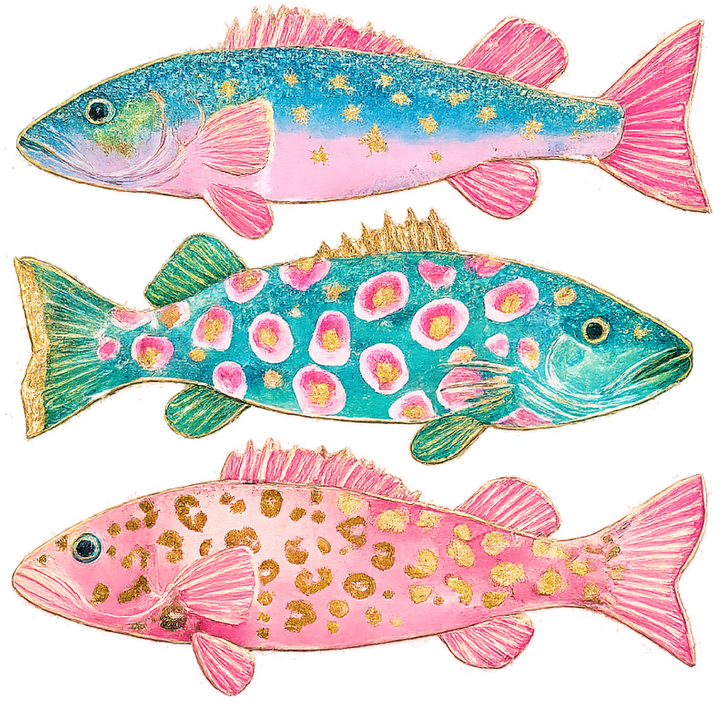 Colorful Glitter Fish Trio Design