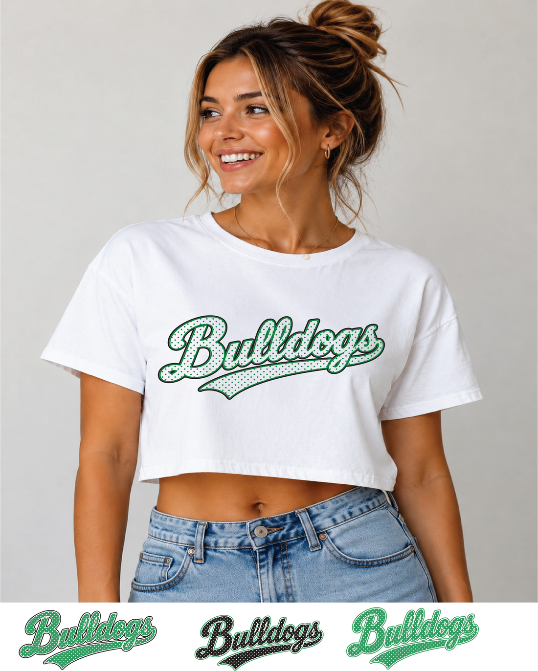 Bulldogs Polka Dot Script Crop Tee