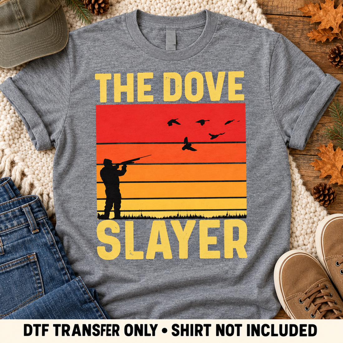 TPD styled mockup v1 — The Dove Slayer DTF Transfer — shirt not included