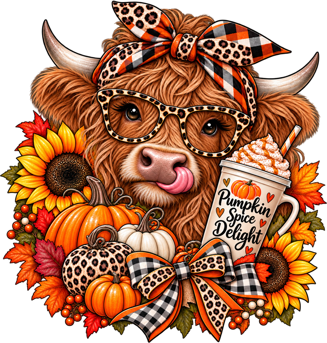 Pumpkin Spice Highland Cow Autumn DTF Transfer