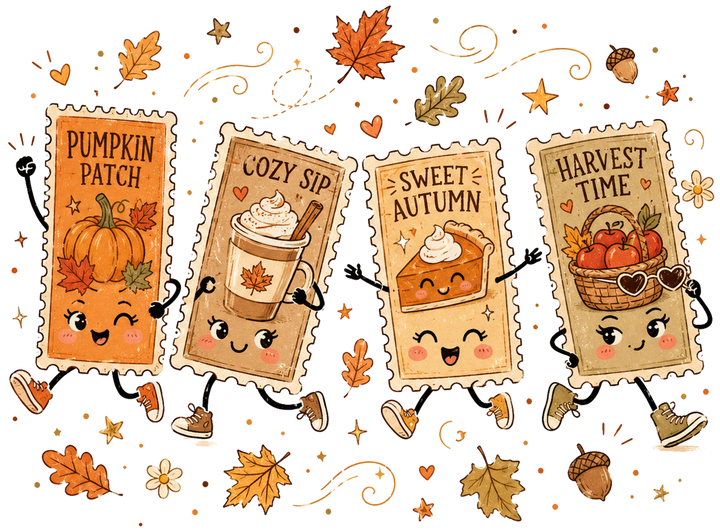 Cute Autumn Stamp Characters Bundle