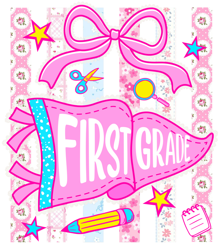 First Grade Pink Bow Design