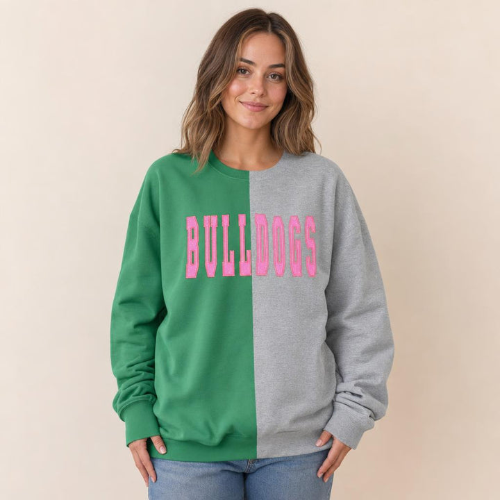Bulldogs pink split green/grey sweatshirt