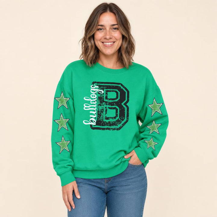 Bulldogs B Green Star Sleeves Sweatshirt
