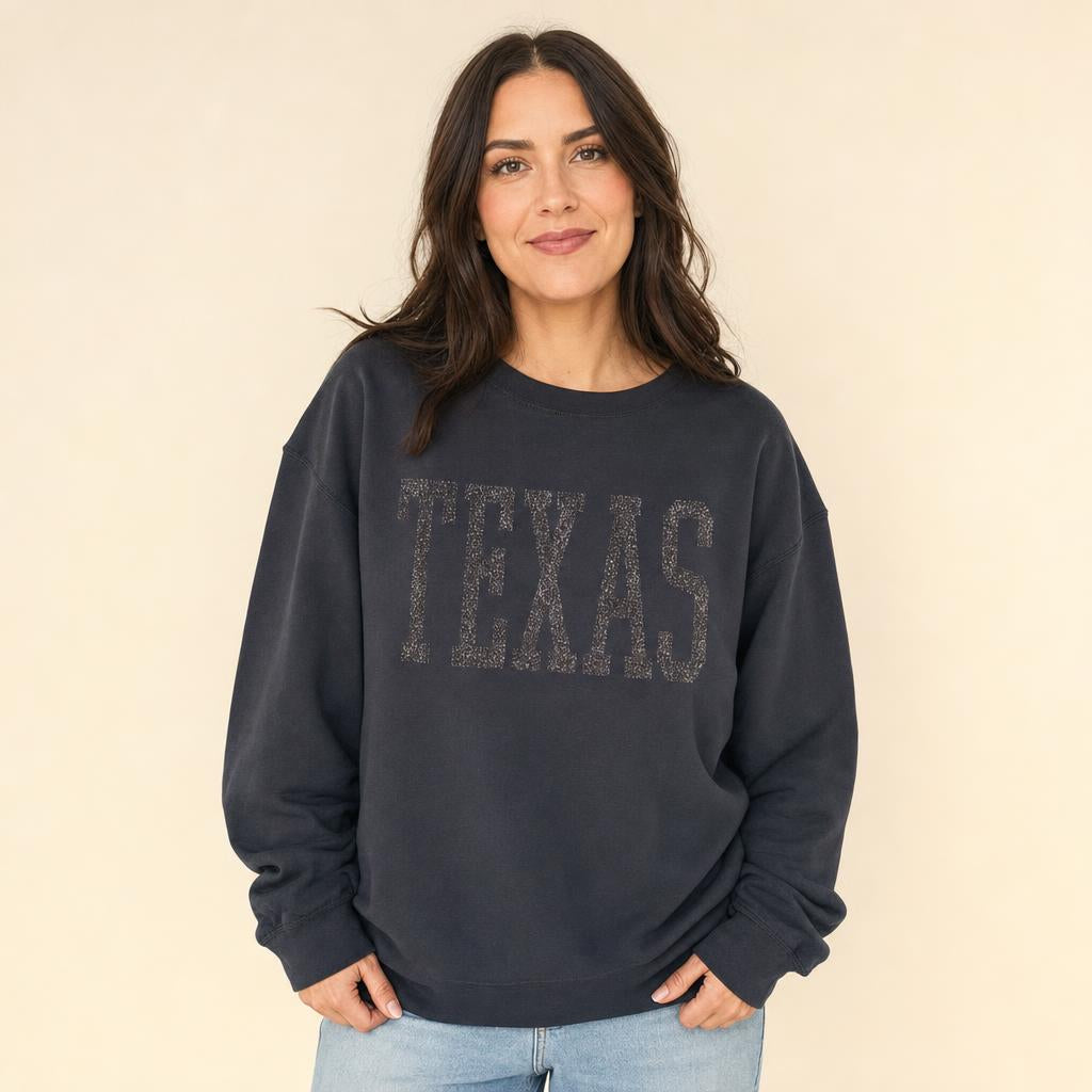 Texas Black on Black glitter Sweatshirt