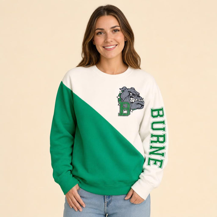 Burnet B split green/white sweatshirt