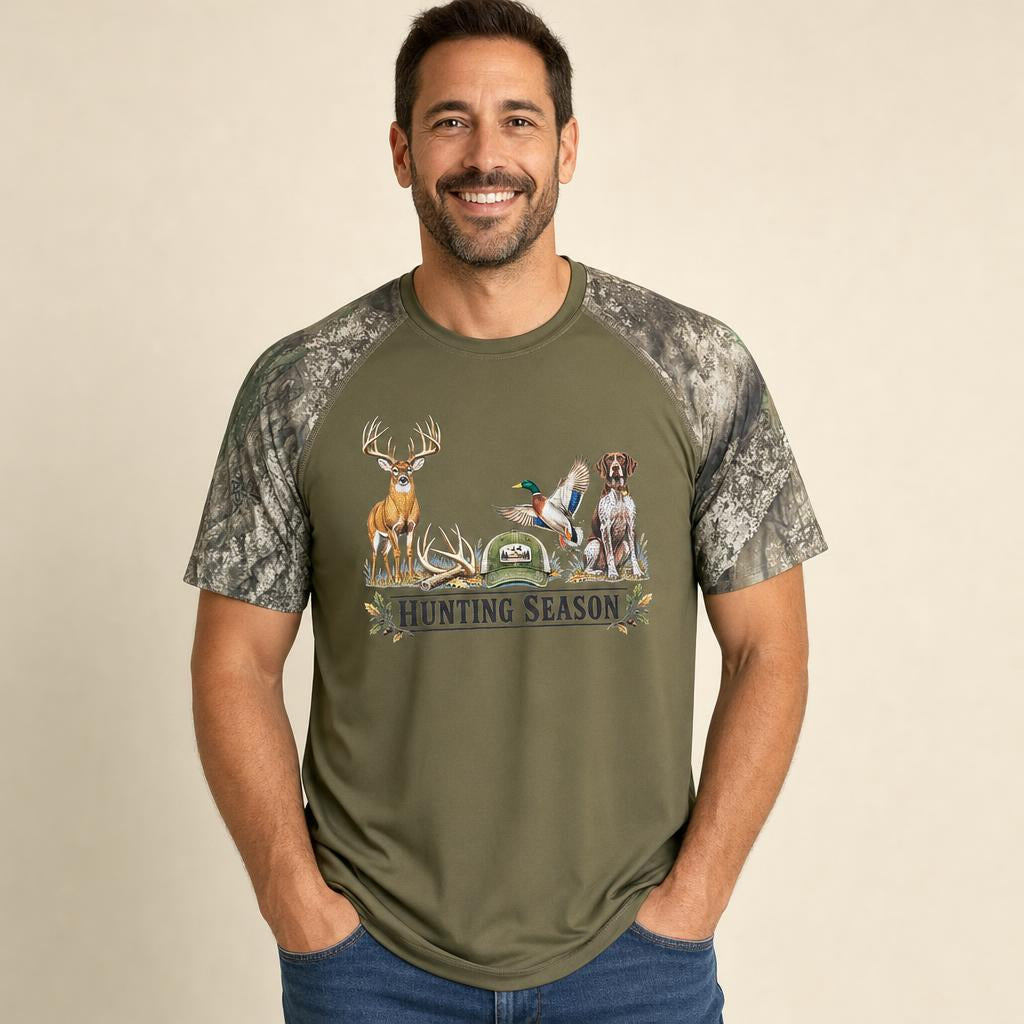 Hunting Season Camo olive dri fit tee