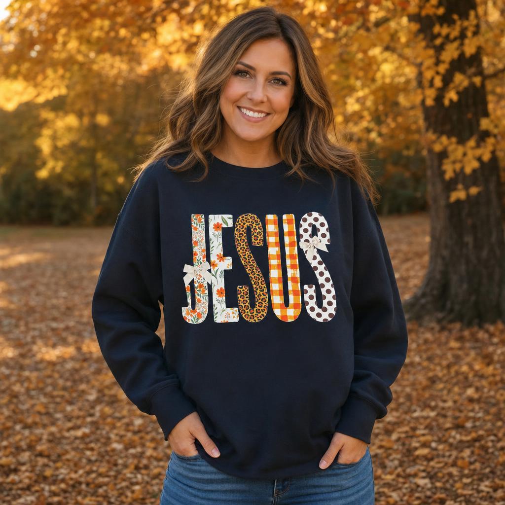 Fall Patterned Jesus Sweatshirt