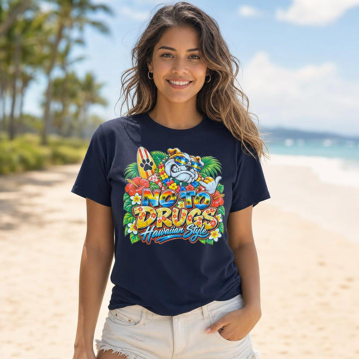 No To Drugs Hawaiian Bulldog Tee T-Shirt