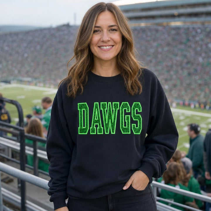DAWGS Green On Black Glitter Sweatshirt