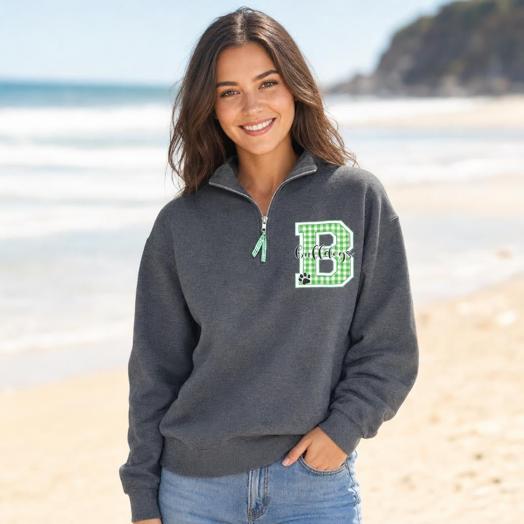 Bulldogs Green Checkered Quarter Zip Sweatshirt