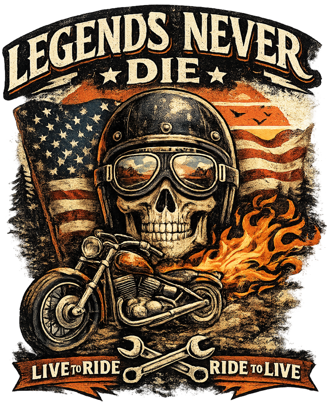 Legends Never Die Biker Design