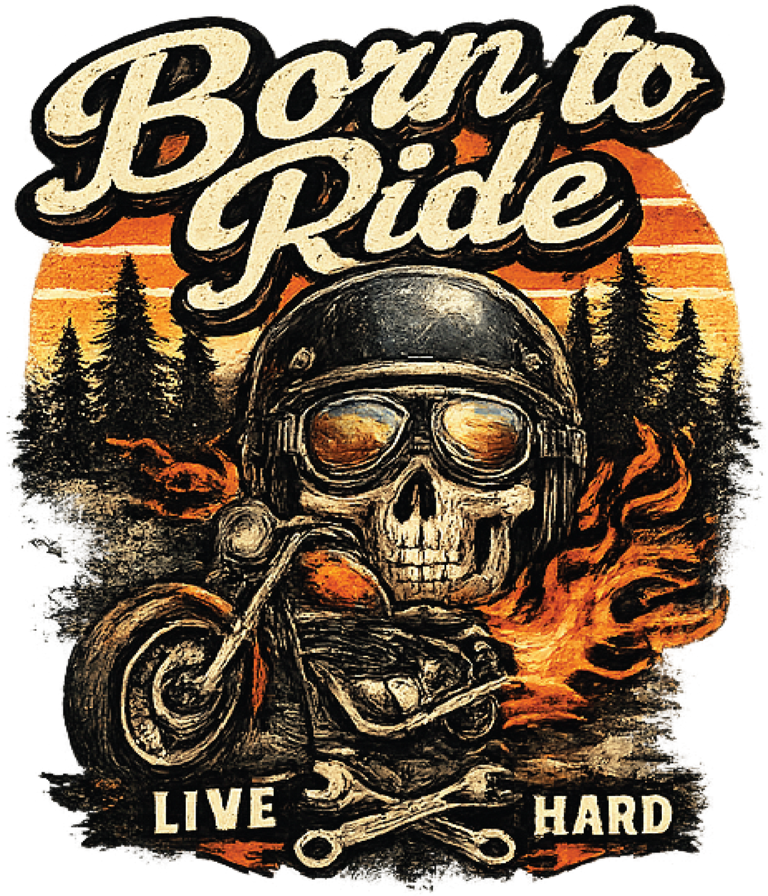 Biker Ride Skull Motorcycle DTF Transfer