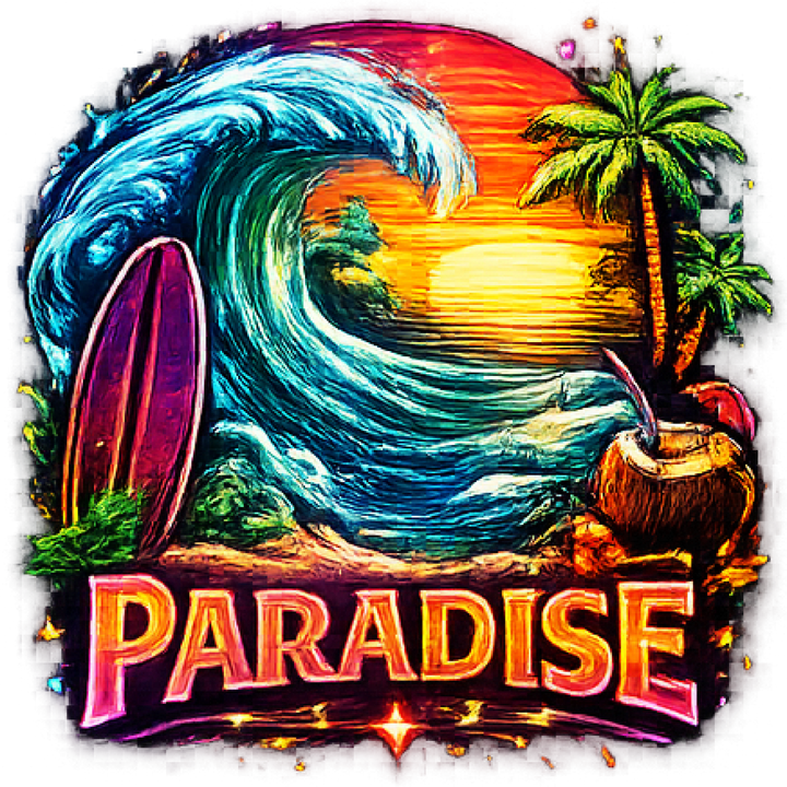 Paradise Wave Surfboard Sunset