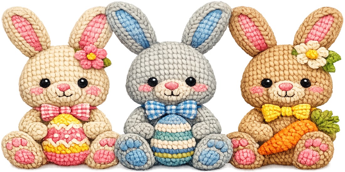 Three Adorable Crocheted Bunnies