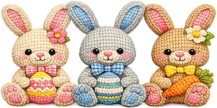 Three Adorable Crocheted Bunnies